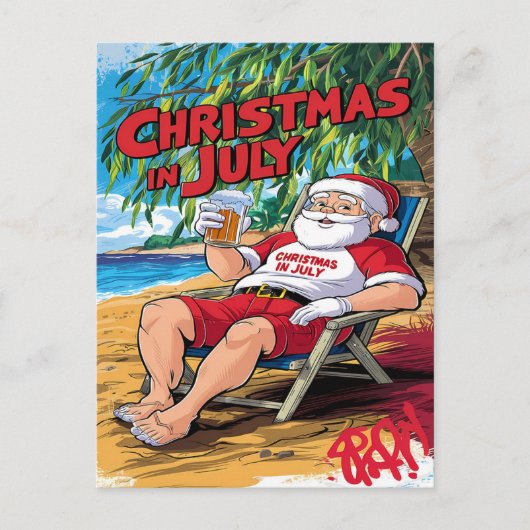 Ruhiger Abend: Santa Enjoying Bier im Sessel Postkarte (Vorderseite)