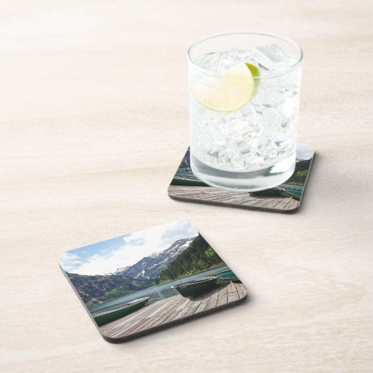 Ruhiger Alpensee und Boote Fotografie Getränkeuntersetzer (Rechte Seite)