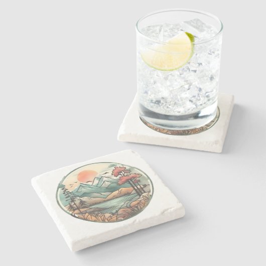 Ruhiger Bergsee Steinuntersetzer (Seitenansicht)