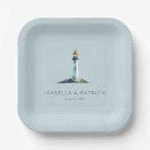 Ruhiger blauer minimalistischer Leuchtturm Pappteller (Vorderseite)