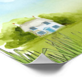 Ruhiger blauer Vogel und kleine Hauslandschaft Poster (Ecke)