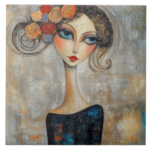 Ruhiger Blick einer eleganten blauen Dame Fliese