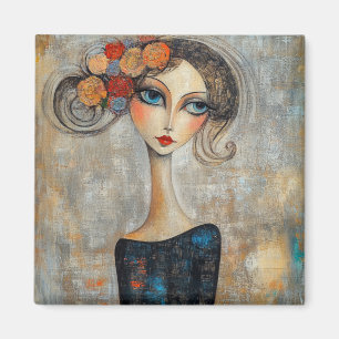 Ruhiger Blick einer eleganten blauen Dame Magnet