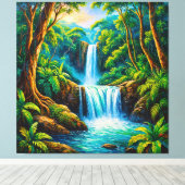 Ruhiger Dschungelwasserfall Leinwanddruck (Insitu (Holzboden))