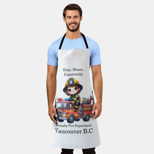 Ruhiger Feuerwehrmann auf einem lebhaften Feuerweh Schürze (Getragen)