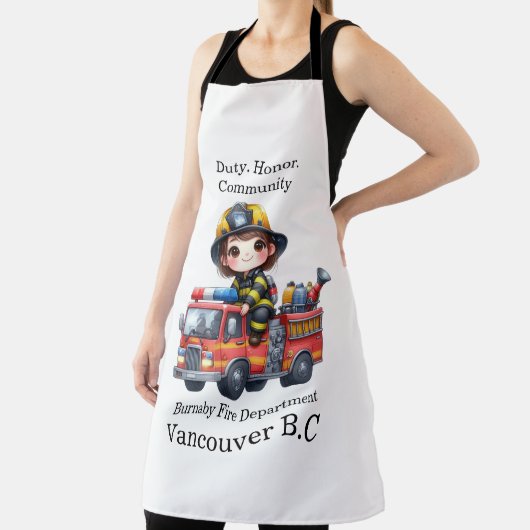 Ruhiger Feuerwehrmann auf einem lebhaften Feuerweh Schürze (InSitu)