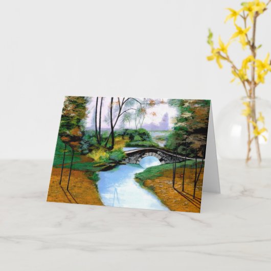 Ruhiger Foggy Morning - The Stone Bridge Card Karte (Gelbe Blume)