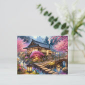 Ruhiger Frühling-Abend im japanischen Garten Postkarte (Stehend Vorderseite)