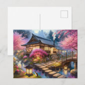 Ruhiger Frühling-Abend im japanischen Garten Postkarte (Vorne/Hinten)