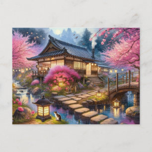 Ruhiger Frühling-Abend im japanischen Garten Postkarte