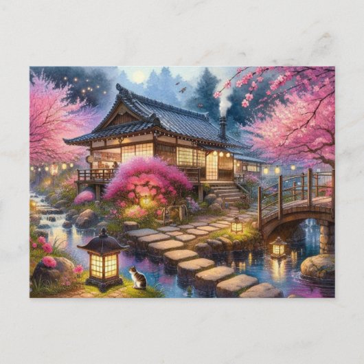 Ruhiger Frühling-Abend im japanischen Garten Postkarte (Vorderseite)
