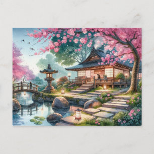 Ruhiger Frühling-Abend im japanischen Garten Postkarte
