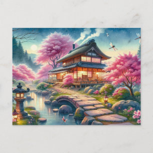 Ruhiger Frühling-Abend im japanischen Garten Postkarte