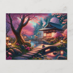 Ruhiger Frühling-Abend im japanischen Garten Postkarte