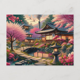 Ruhiger Frühling-Abend im japanischen Garten Postkarte