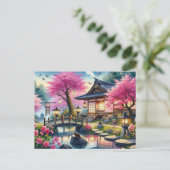 Ruhiger Frühling-Abend im japanischen Garten Postkarte (Stehend Vorderseite)