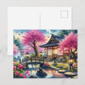 Ruhiger Frühling-Abend im japanischen Garten Postkarte (Vorne/Hinten)
