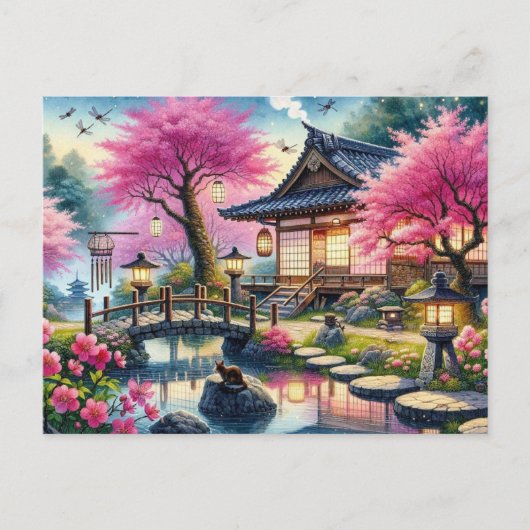Ruhiger Frühling-Abend im japanischen Garten Postkarte (Vorderseite)