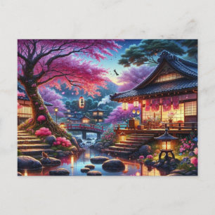 Ruhiger Frühling-Abend im japanischen Garten Postkarte