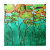 ruhiger grüner Teich mit Lilypaden Fliese (Vorderseite)