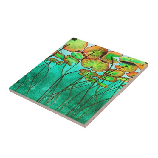 ruhiger grüner Teich mit Lilypaden Fliese (Seite)