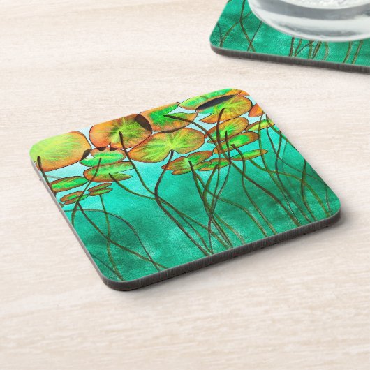 ruhiger grüner Teich mit Lilypaden Getränkeuntersetzer (Linke Seite)