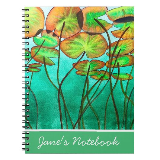 ruhiger grüner Teich mit Lilypaden Notizblock (Vorderseite)