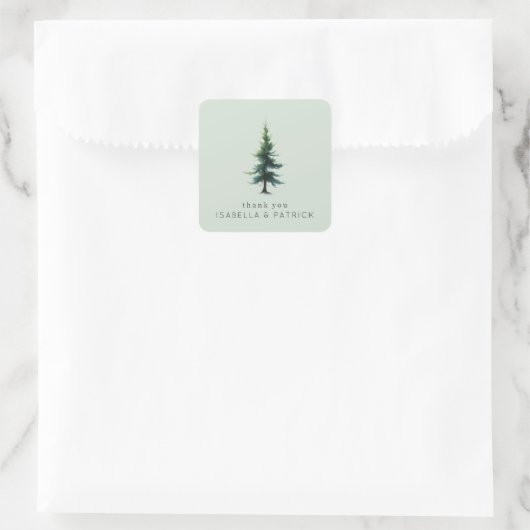 Ruhiger grüner Wasserfarbenbaum Quadratischer Aufkleber (Tasche)