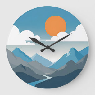 Ruhiger Horizont Minimale Berglandschaftskunst Große Wanduhr