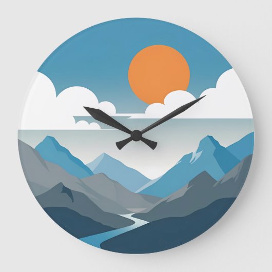 Ruhiger Horizont | Minimale Berglandschaftskunst Große Wanduhr (Vorderseite)