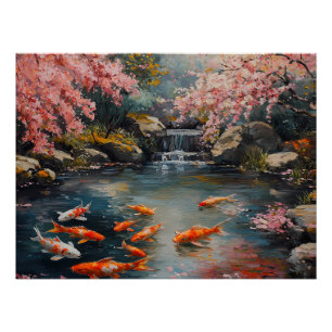 Ruhiger japanischer Garten mit Koi Pond Poster