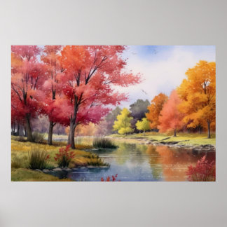 Ruhiger japanischer Herbstteich Poster