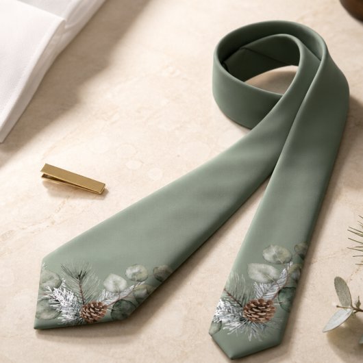Ruhiger Luxus Salbei Grün Botanisches Monogramm Br Krawatte