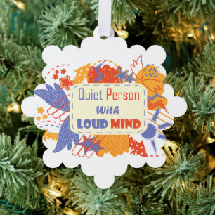 Ruhiger Mensch mit lauter Gedanken blau gelb Ornament Karte