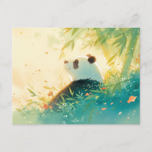 Ruhiger Panda im sonnendurchfluteten Bambuswald Postkarte