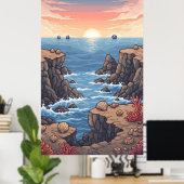 Ruhiger, pixeliger Sonnenaufgang über dem Ozean mi Poster (Heimbüro)
