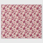 Ruhiger roter Blumen-Vogel-Druck Geschenkpapier (Flach)