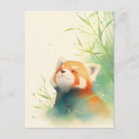 Ruhiger Roter Panda im sonnigen Bambuswald Postkarte (Vorderseite)