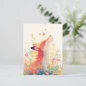 Ruhiger Rotfuchs auf einer farbenfrohen Wildblumen Postkarte (Stehend Vorderseite)
