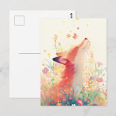 Ruhiger Rotfuchs auf einer farbenfrohen Wildblumen Postkarte (Vorne/Hinten)