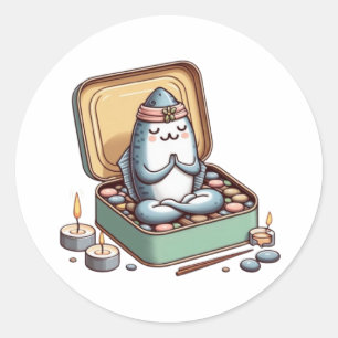 Ruhiger Sardinen-Zen-Meister-Aufkleber Runder Aufkleber