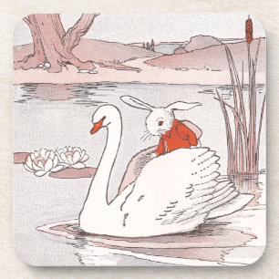 Ruhiger Schwan gibt Kaninchen einen Auftrieb Untersetzer