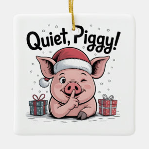 Ruhiger Schweinchen-Weihnachts-Santa-Hut Demokrati Keramikornament