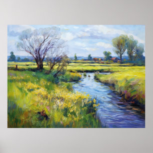 Ruhiger Sommerbach in der Havelland-Landschaft Poster