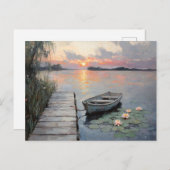 Ruhiger Sonnenuntergang über Rowboat auf einem See Postkarte (Vorne/Hinten)