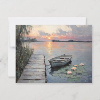 Ruhiger Sonnenuntergang über Rowboat auf einem See Postkarte