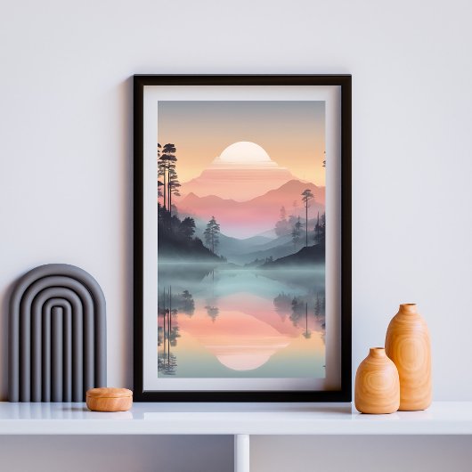 Ruhiger Sonnenuntergang über schlammigen Bergen Poster