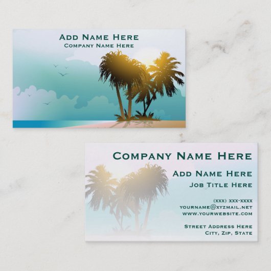 ruhiger Strand mit Palmen und blauem Wasser Visitenkarte (Vorne/Hinten)