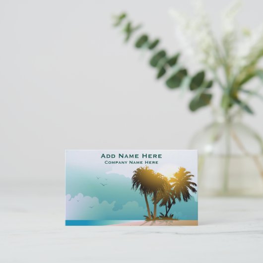 ruhiger Strand mit Palmen und blauem Wasser Visitenkarte (Stehend Vorderseite)