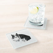Ruhiger Tisch, ruhiger Corgi Glasuntersetzer (Schrägansicht)